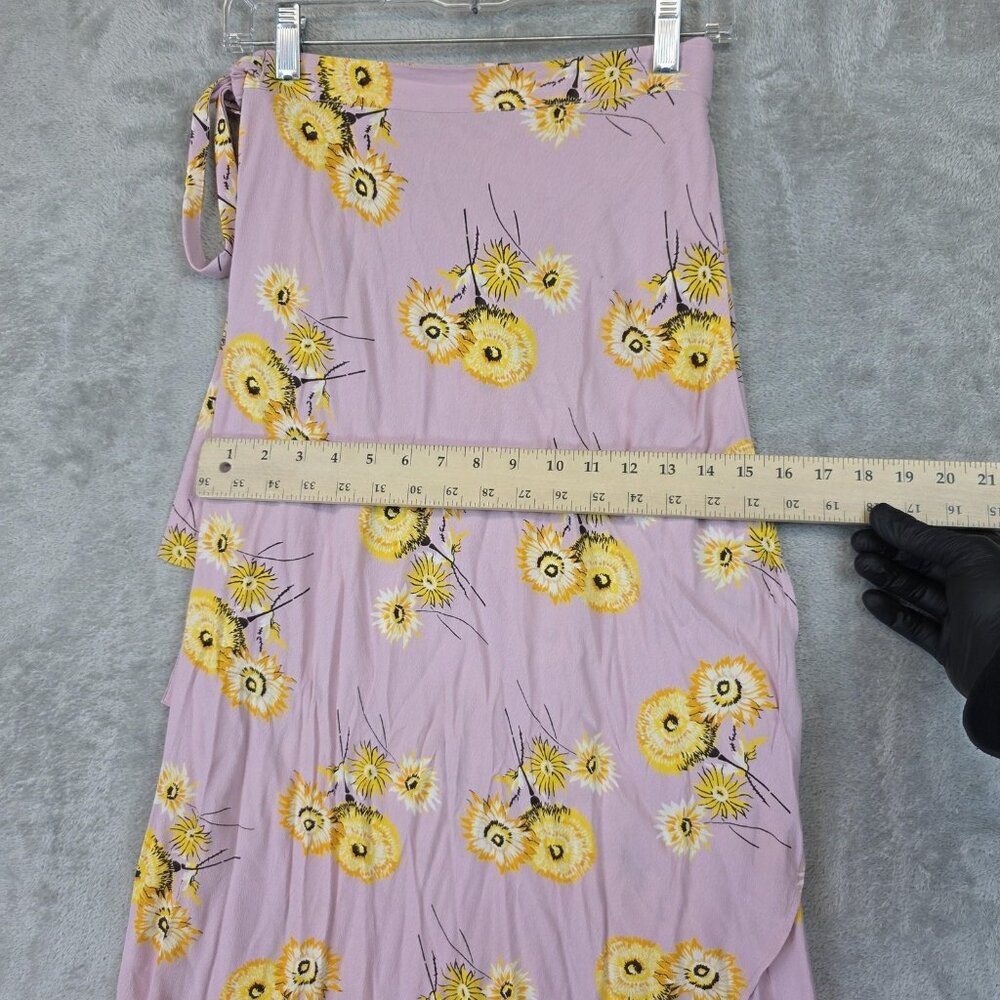 Madewell Skirt Womens 4 Pink Yellow Floral Wrap Midi Lightweight Viscose - Picture 9 of 10